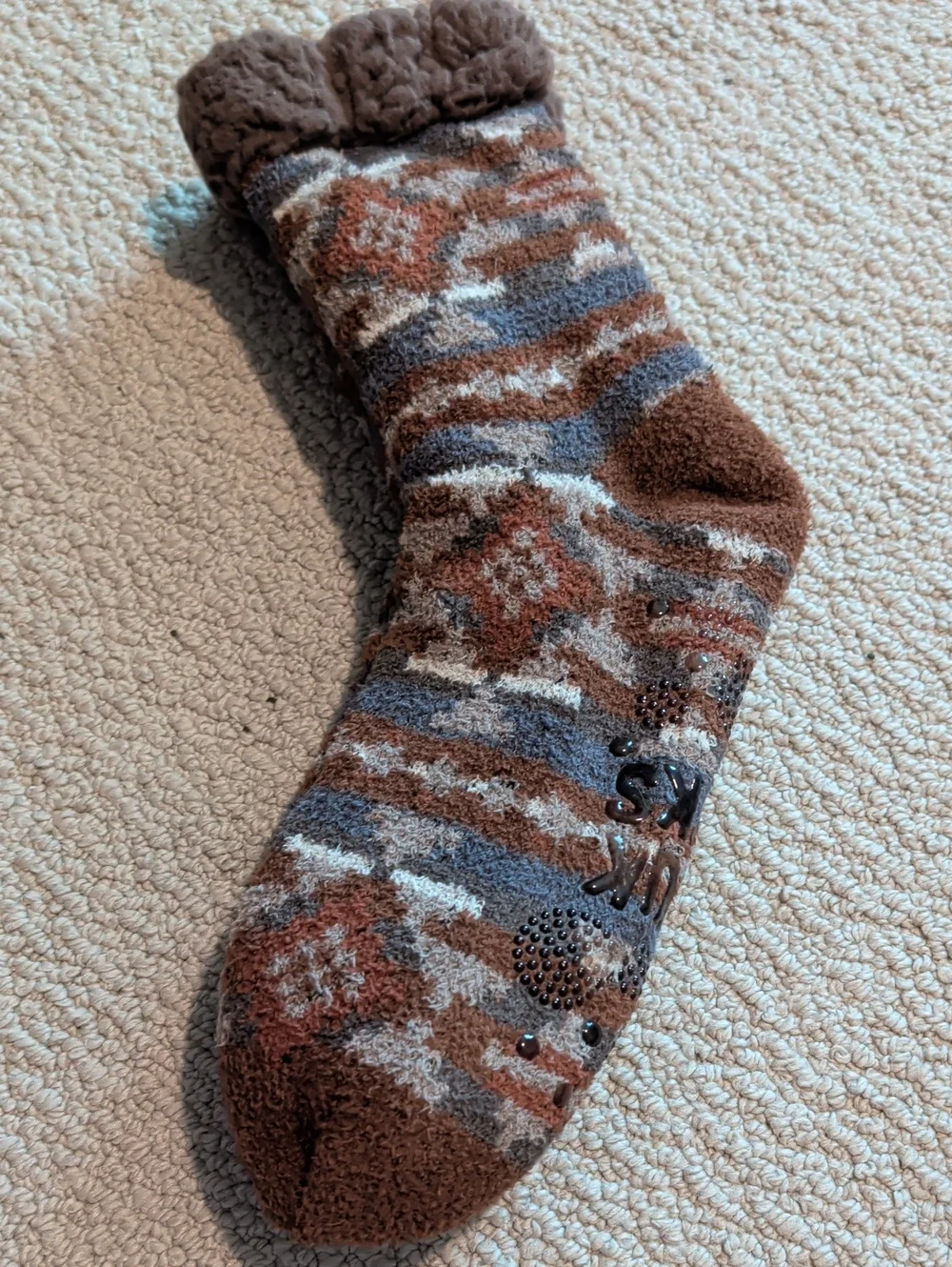 Muk Luks Men's Brown, Gray & Rust Patterned Fleece-Lined Casual Socks